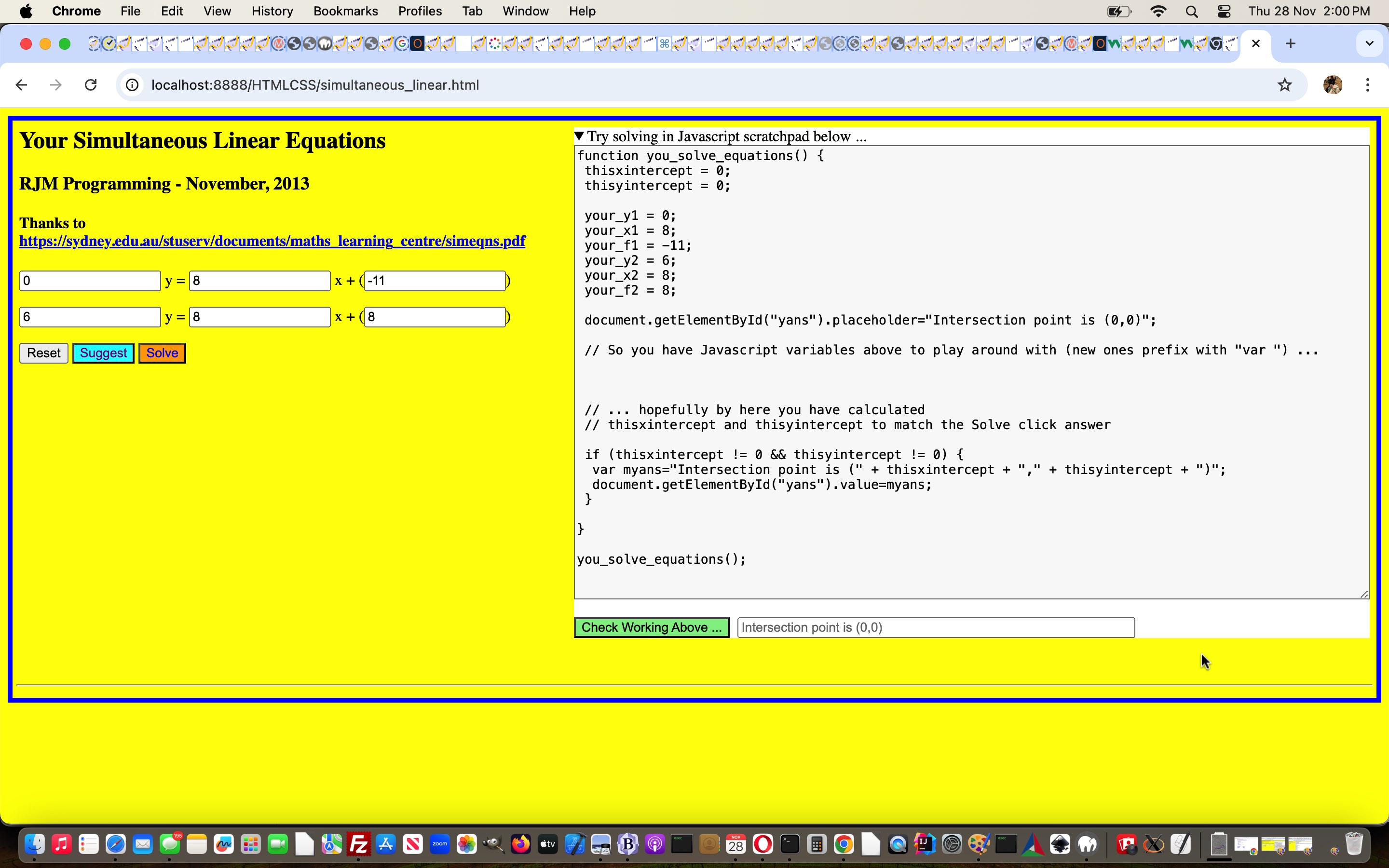 HTML/Javascript Scratchpad for Simultaneous Line Equations Revisit Tutorial